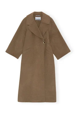 Best Sale GANNI Long Wool Coat Petrified Oak
