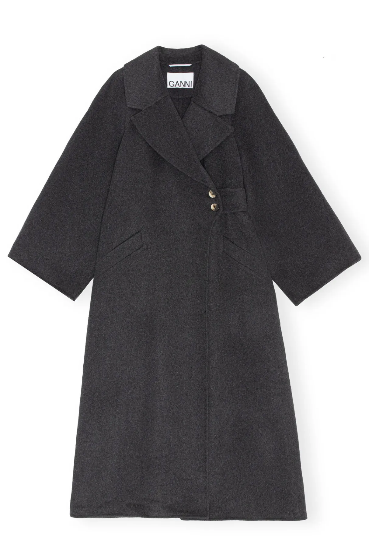Cheap GANNI Long Wool Coat Phantom