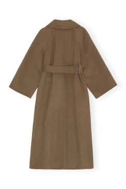 Best Sale GANNI Long Wool Coat Petrified Oak