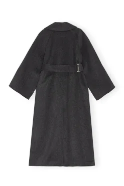 Cheap GANNI Long Wool Coat Phantom