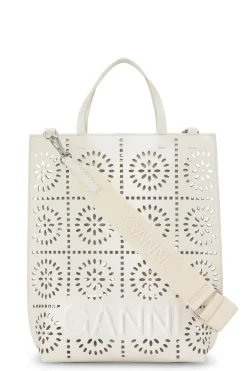 Cheap GANNI Medium Banner Perforated Bag Egret