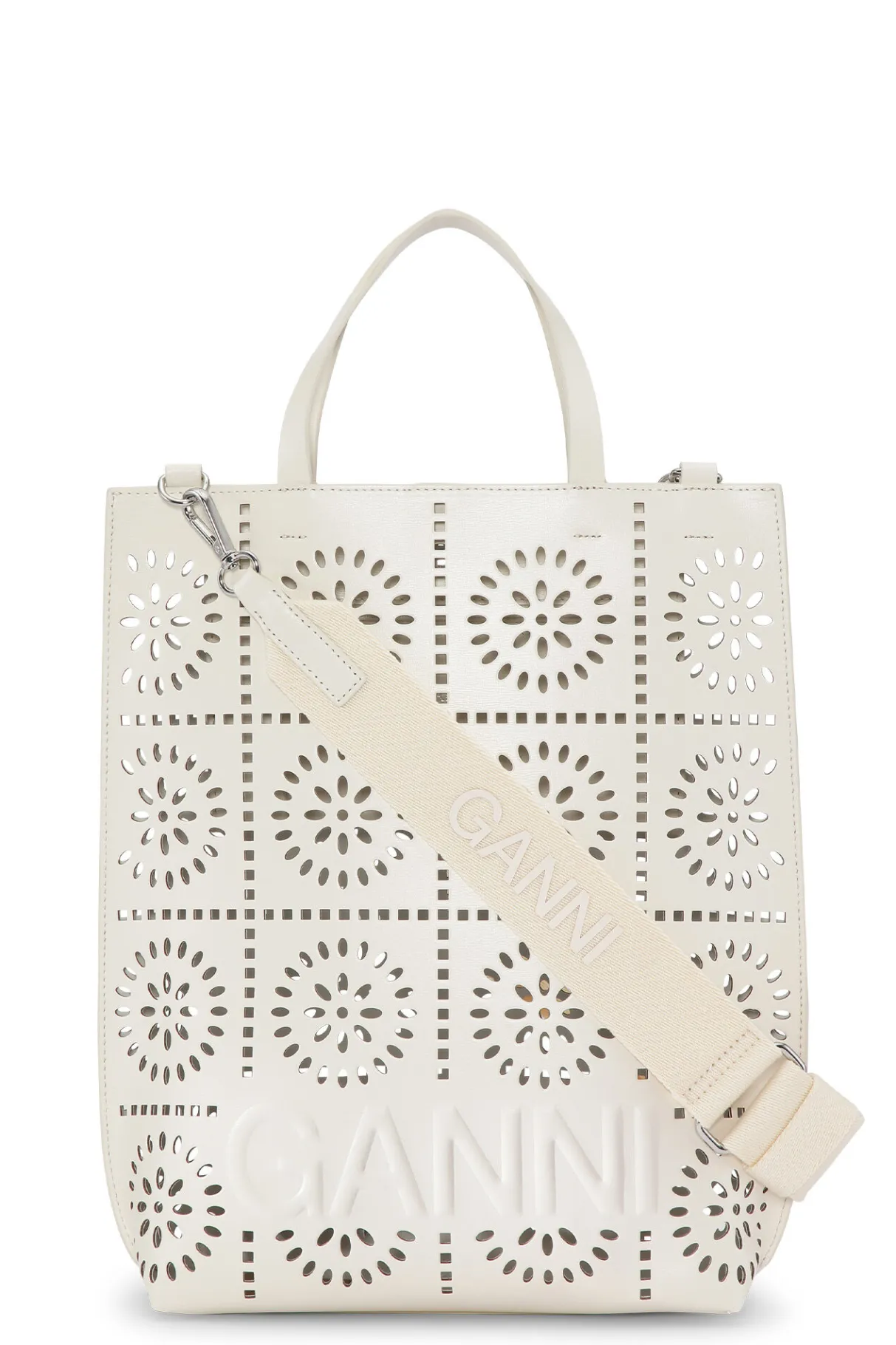 Cheap GANNI Medium Banner Perforated Bag Egret