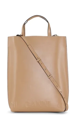 Online GANNI Medium Banner Tote Strap Bag Tan