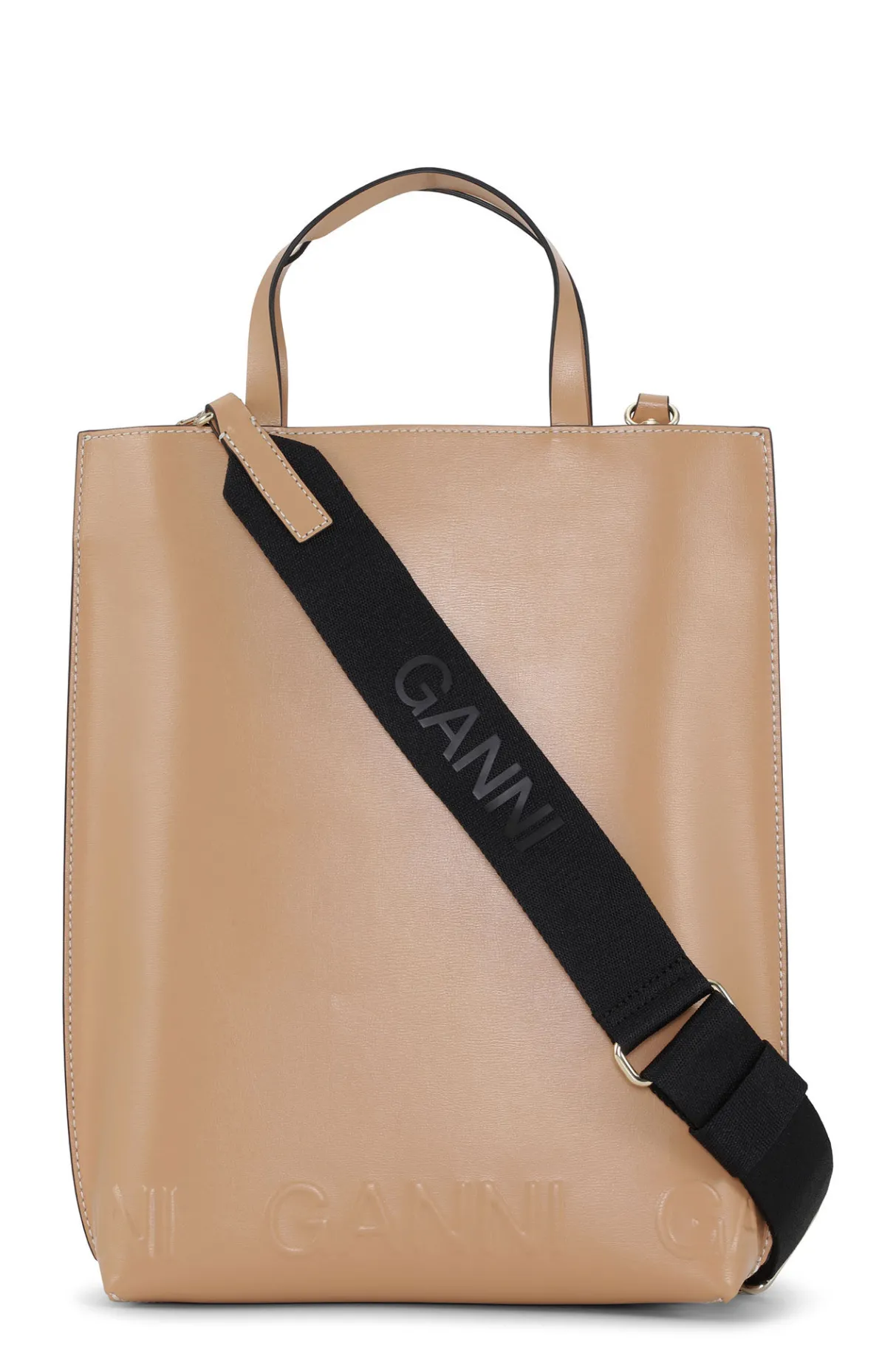 Online GANNI Medium Banner Tote Strap Bag Tan