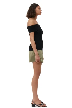 Cheap GANNI Melange Knit Off Shoulder Top Black