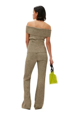 Outlet GANNI Melange Knit Off Shoulder Top Brandy Brown