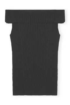 Cheap GANNI Melange Knit Off Shoulder Top Black