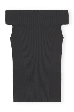Cheap GANNI Melange Knit Off Shoulder Top Black
