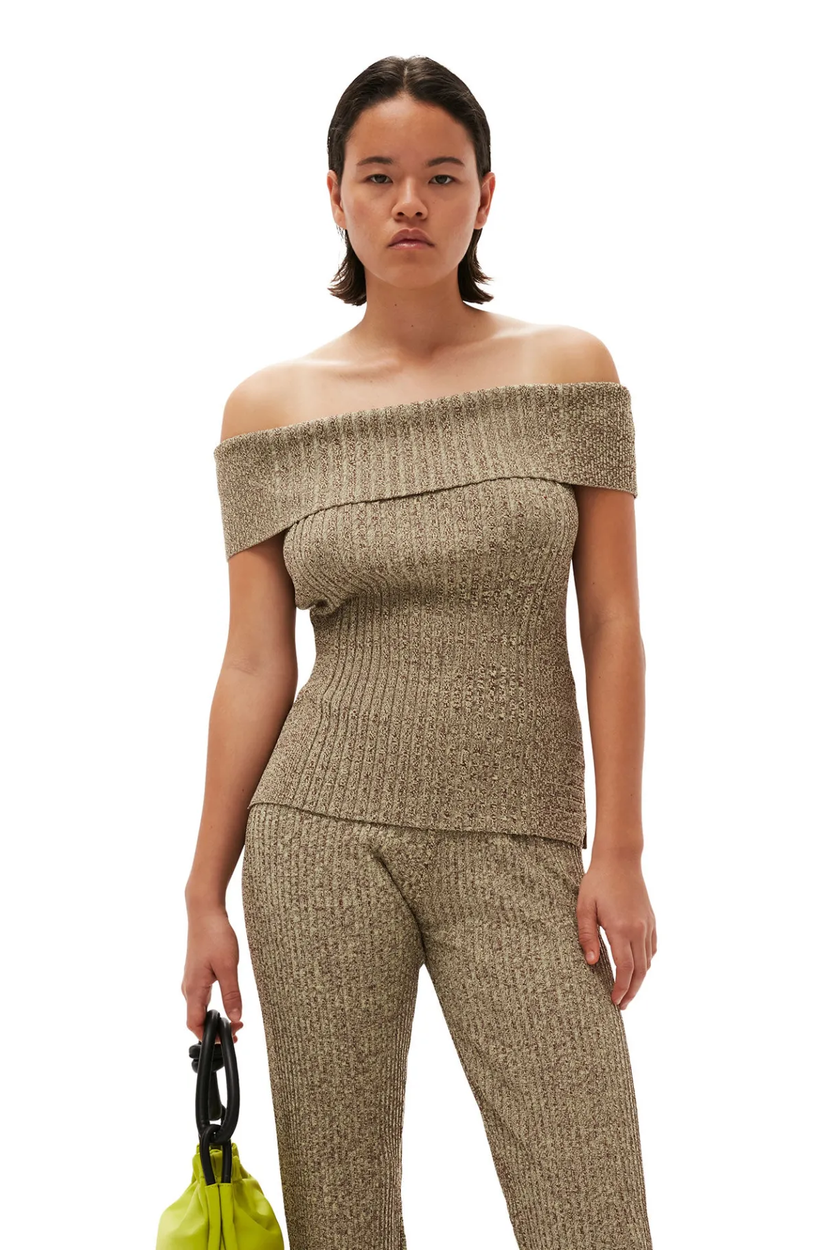 Fashion GANNI Melange Knit Pants Brandy Brown