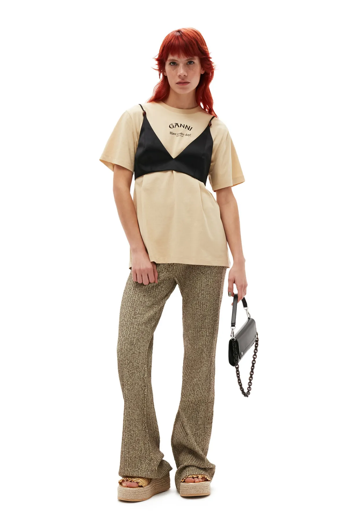 Fashion GANNI Melange Knit Pants Brandy Brown