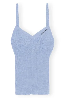 Sale GANNI Merino Lace Strap Top Ice Water