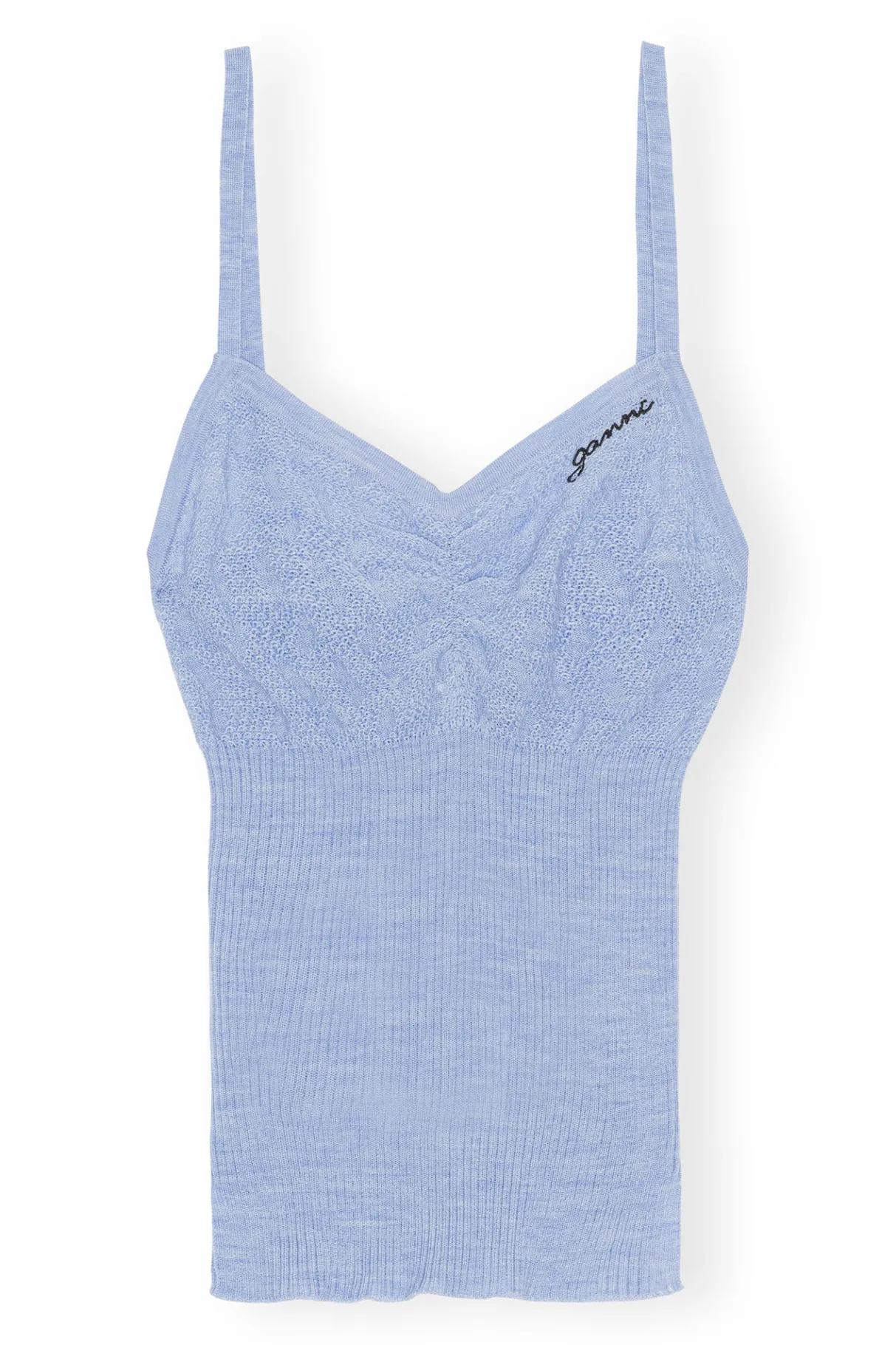 Sale GANNI Merino Lace Strap Top Ice Water