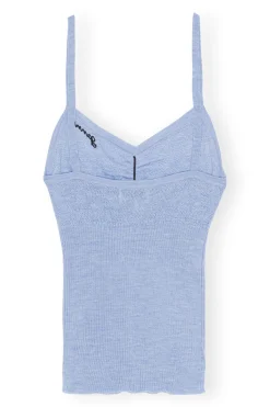 Sale GANNI Merino Lace Strap Top Ice Water