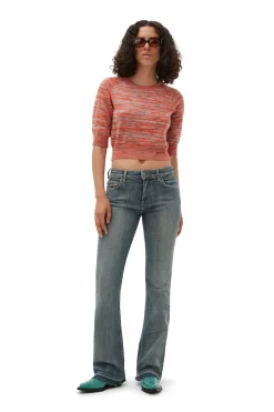 New GANNI Merino Mouline Cropped Top Vibrant Orange