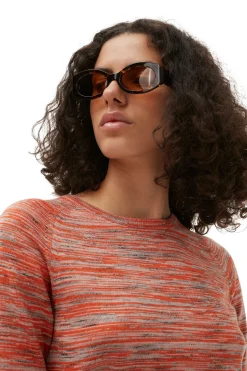 New GANNI Merino Mouline Cropped Top Vibrant Orange