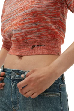 New GANNI Merino Mouline Cropped Top Vibrant Orange