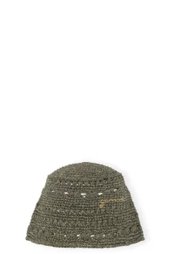 Cheap GANNI Metallic Crochet Bucket Hat Black