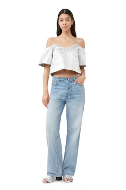 Best Sale GANNI Metallic Jacquard Top Silver