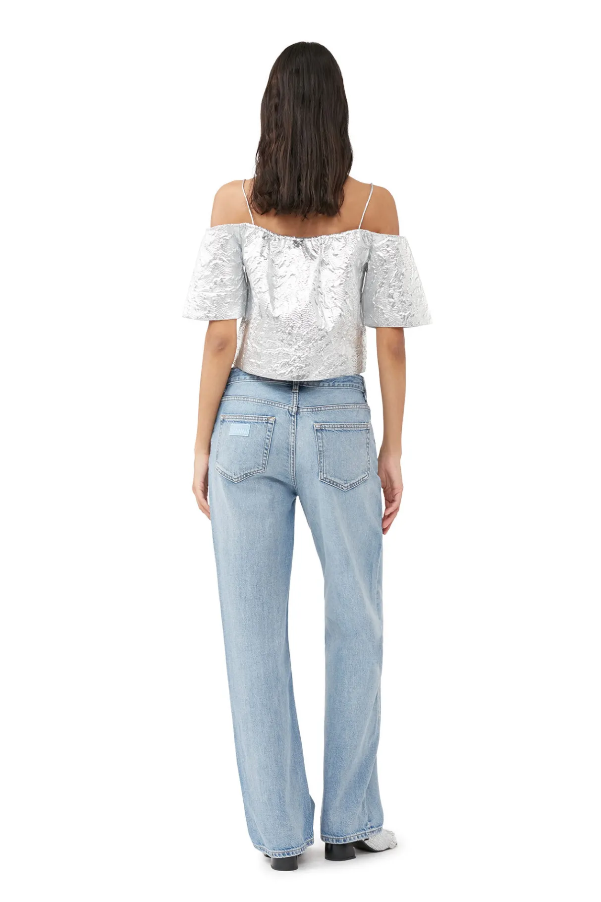 Best Sale GANNI Metallic Jacquard Top Silver