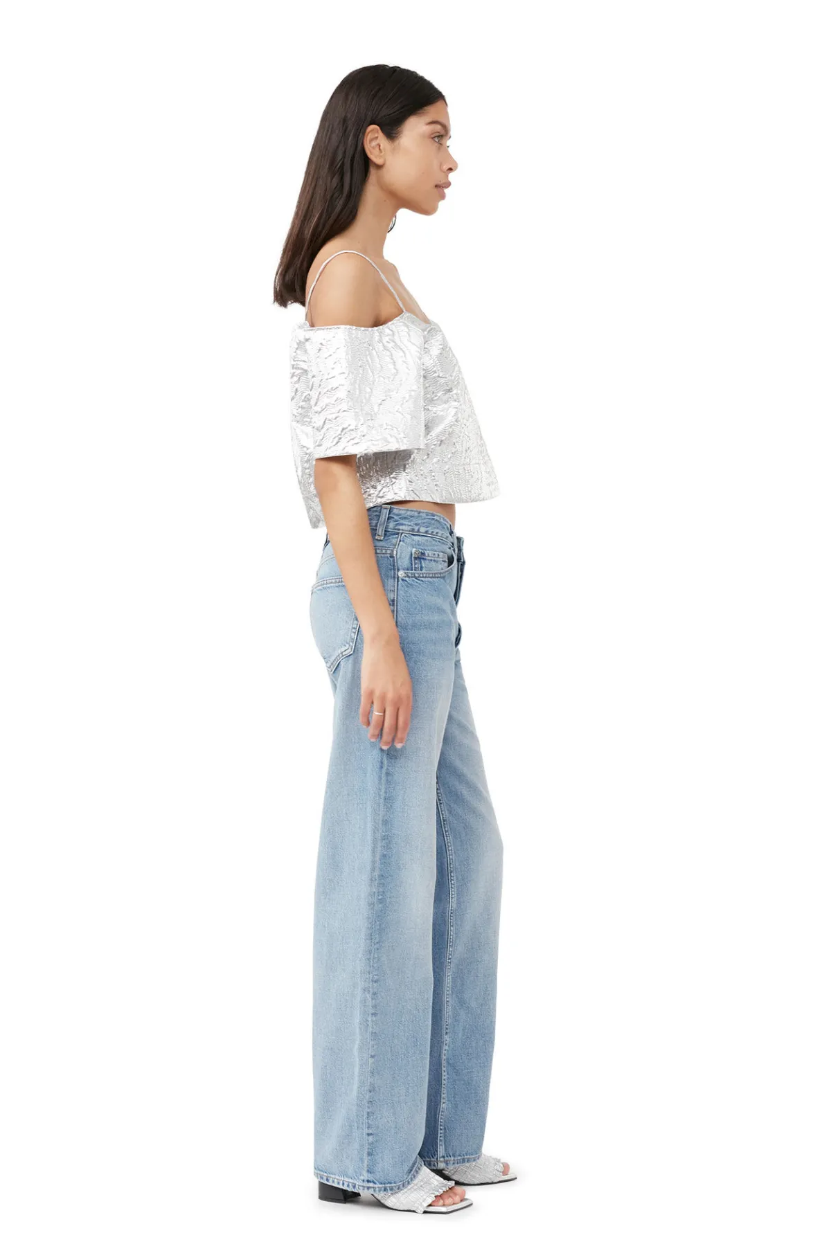 Best Sale GANNI Metallic Jacquard Top Silver