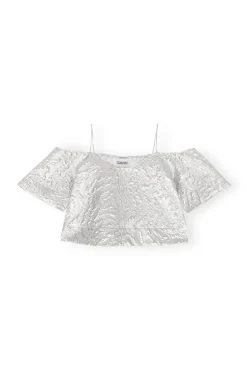 Best Sale GANNI Metallic Jacquard Top Silver