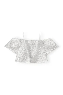 Best Sale GANNI Metallic Jacquard Top Silver