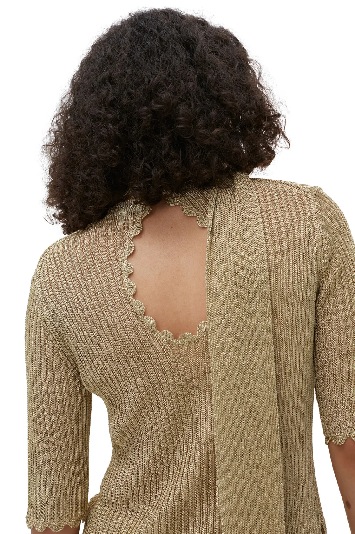 Cheap GANNI Metallic Open Back Blouse Gold