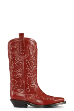 Sale GANNI Mid Shaft Embroidered Western Boots Barbados Cherry
