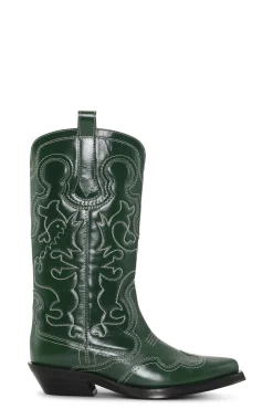 Fashion GANNI Mid Shaft Embroidered Western Boots Kelly Green