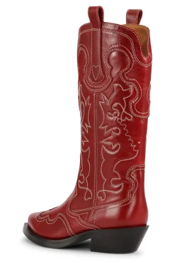 Sale GANNI Mid Shaft Embroidered Western Boots Barbados Cherry