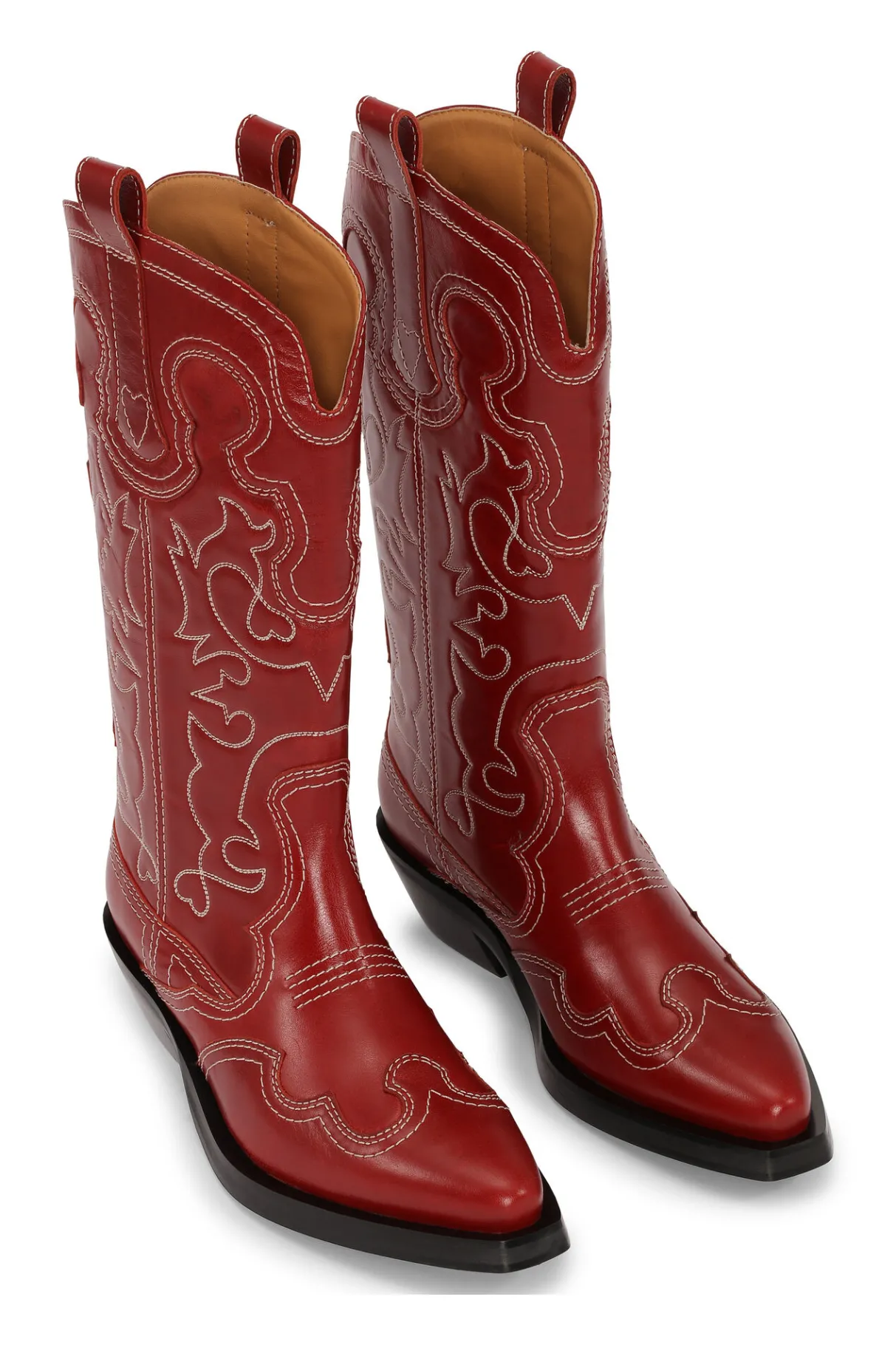Clearance GANNI Mid Shaft Embroidered Western Boots Barbados Cherry