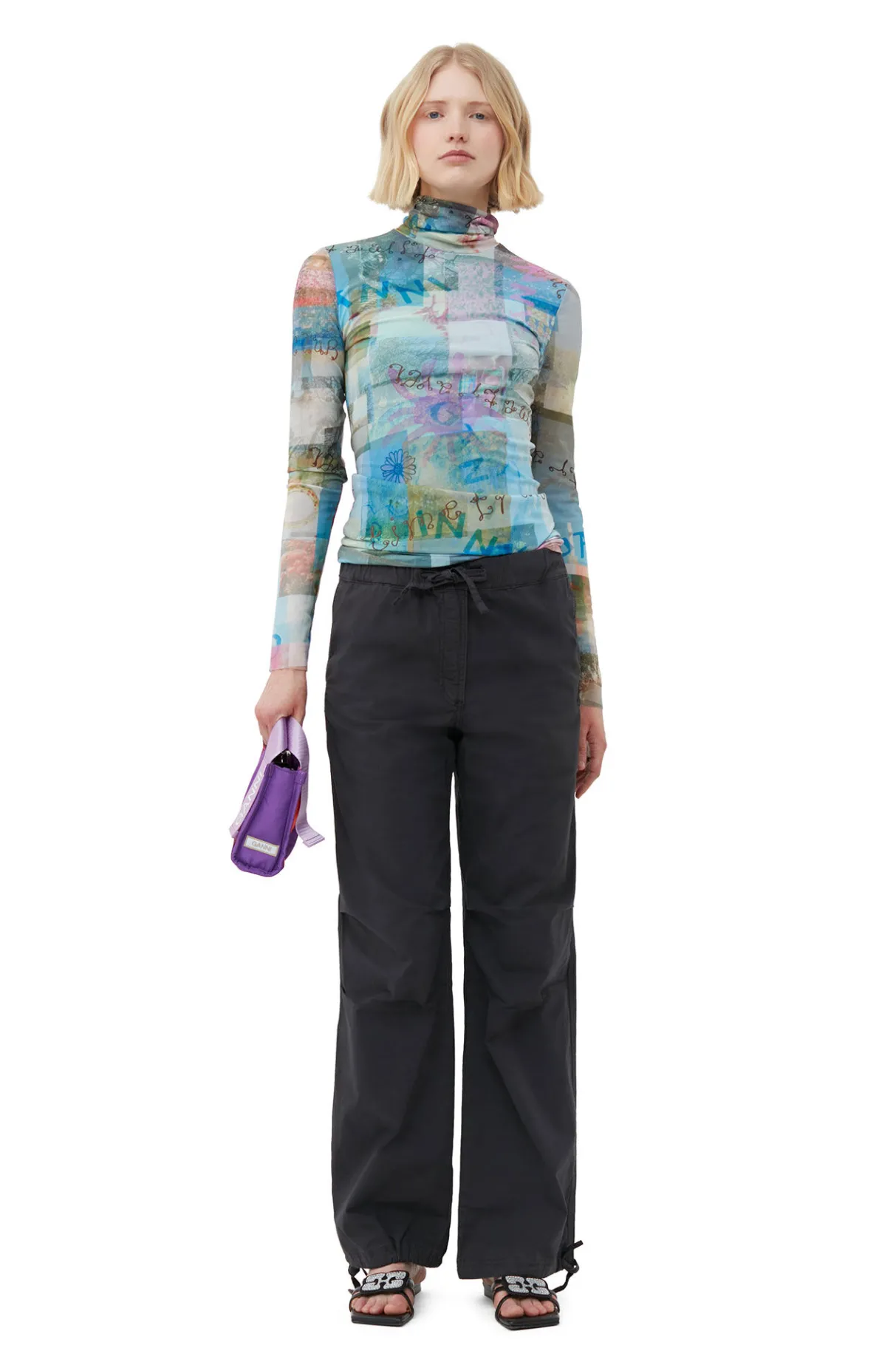 Shop GANNI Mini Purple Tech Tote Purple Wine