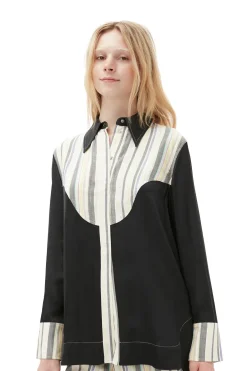 Store GANNI Mix Slub Stripe Shirt Lily Green