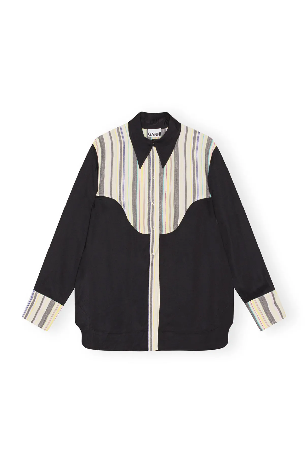 Store GANNI Mix Slub Stripe Shirt Lily Green