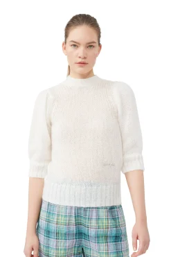 Sale GANNI Mohair Open Back Top Egret