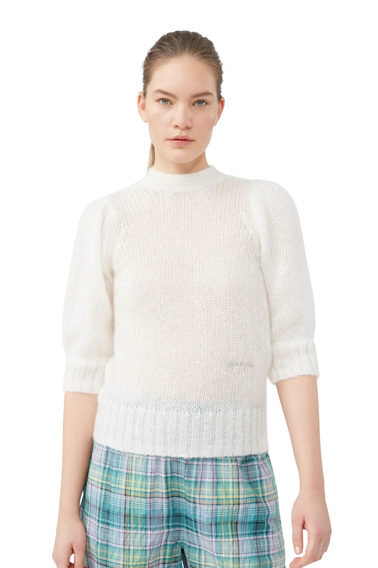 Sale GANNI Mohair Open Back Top Egret
