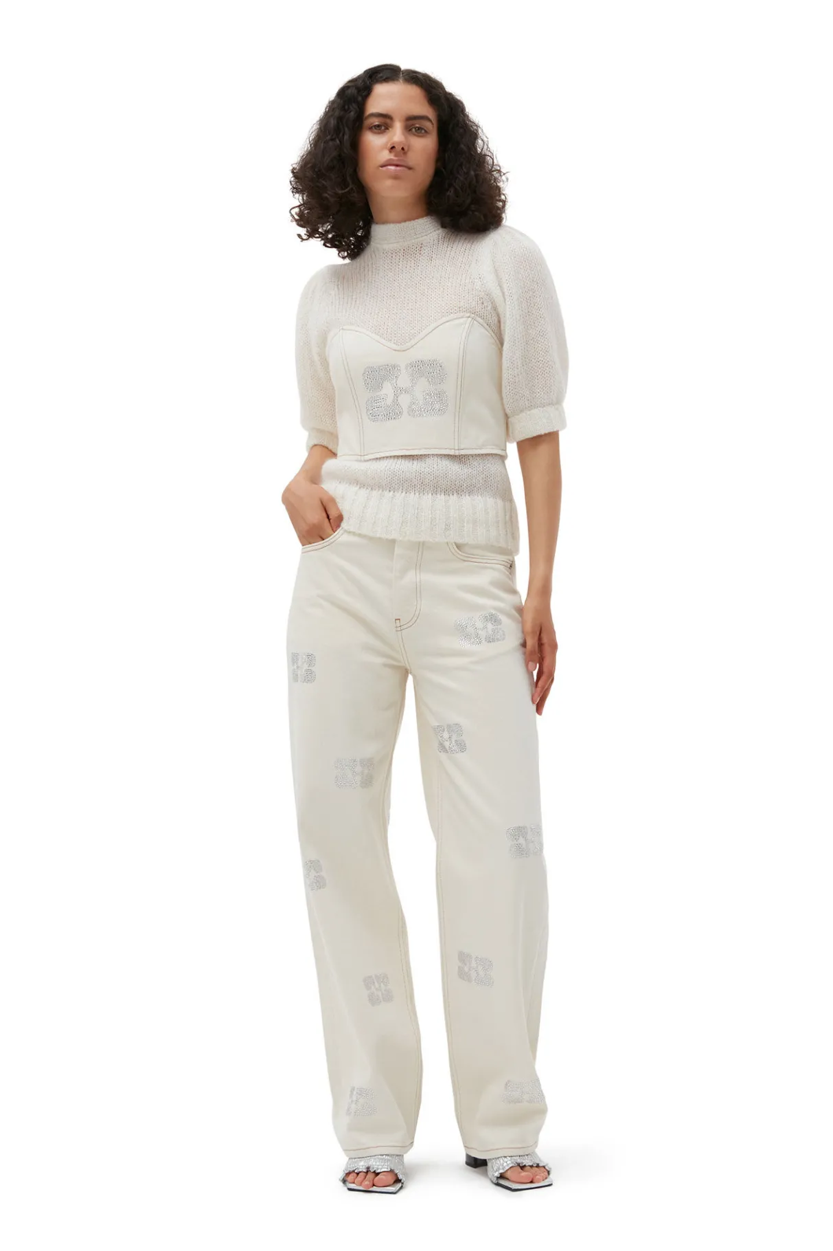 Sale GANNI Mohair Open Back Top Egret