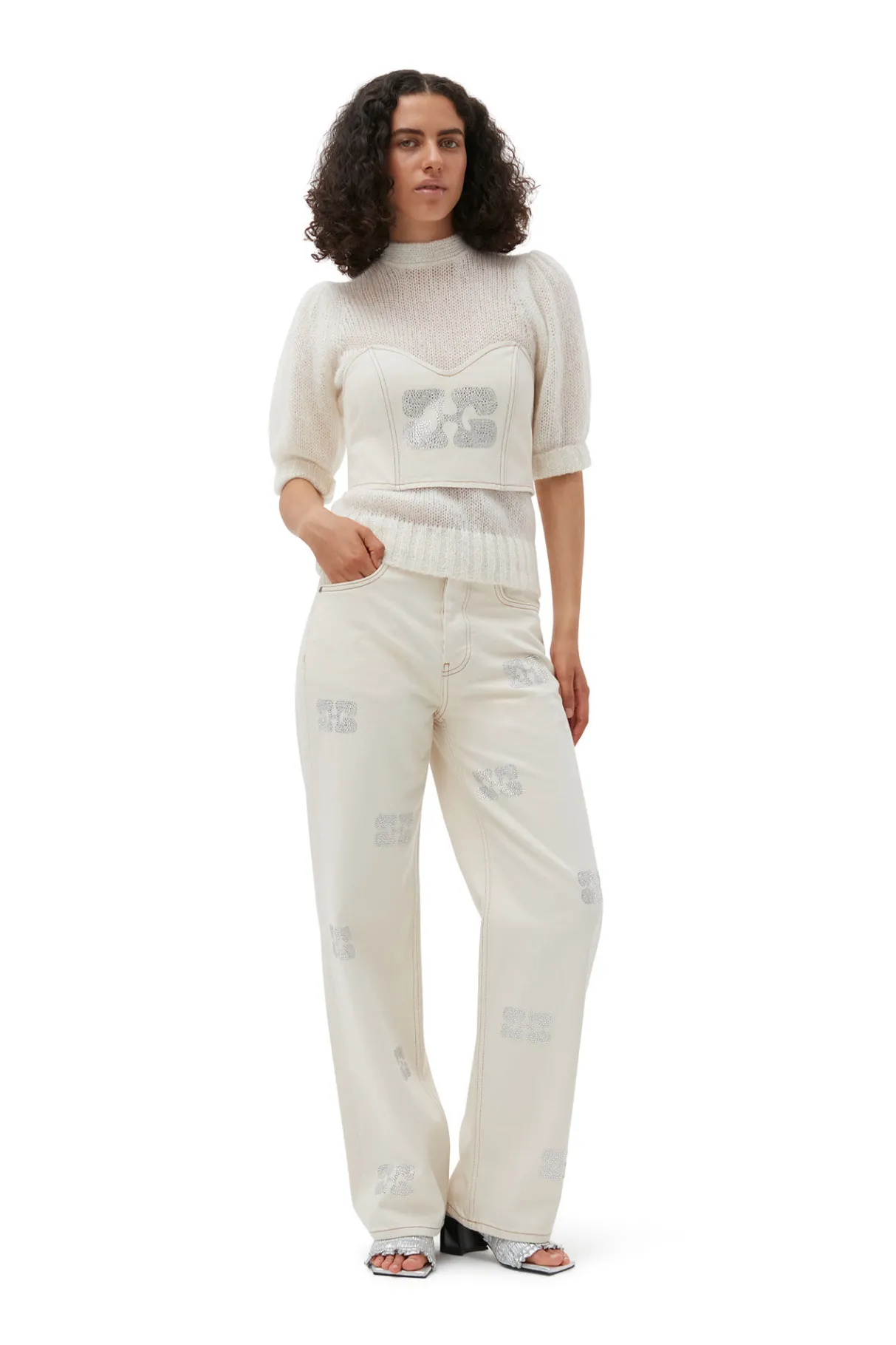 Sale GANNI Mohair Open Back Top Egret
