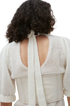 Sale GANNI Mohair Open Back Top Egret