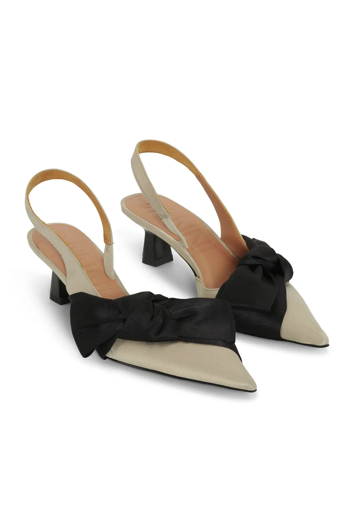 Flash Sale GANNI Monochrome Soft Bow Slingback Pumps Sand