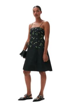 New GANNI Nylon Mini Dress Black