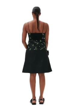 New GANNI Nylon Mini Dress Black