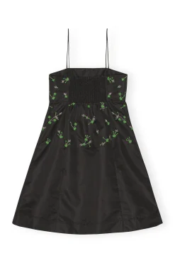 New GANNI Nylon Mini Dress Black