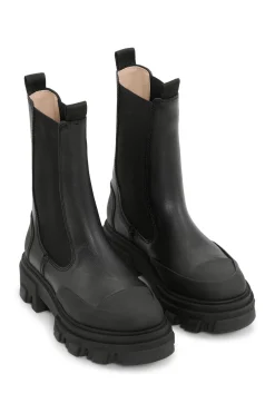 Best GANNI Ohoskin Cleated Mid Chelsea Boots Black