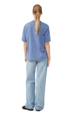 Best Sale GANNI O-Neck T-Shirt Gray Blue
