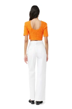 Discount GANNI Orange Cotton Poplin Cropped Smock Top Vibrant Orange