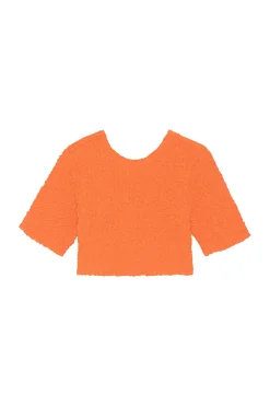 Discount GANNI Orange Cotton Poplin Cropped Smock Top Vibrant Orange