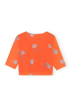Outlet GANNI Orange Printed Mesh Cropped T-Shirt Orangeade