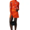 Discount GANNI Orange Printed Mesh Long Sleeve Roll Neck Orangeade