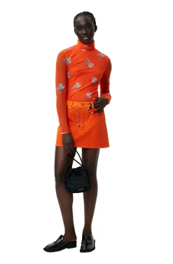 Discount GANNI Orange Printed Mesh Long Sleeve Roll Neck Orangeade